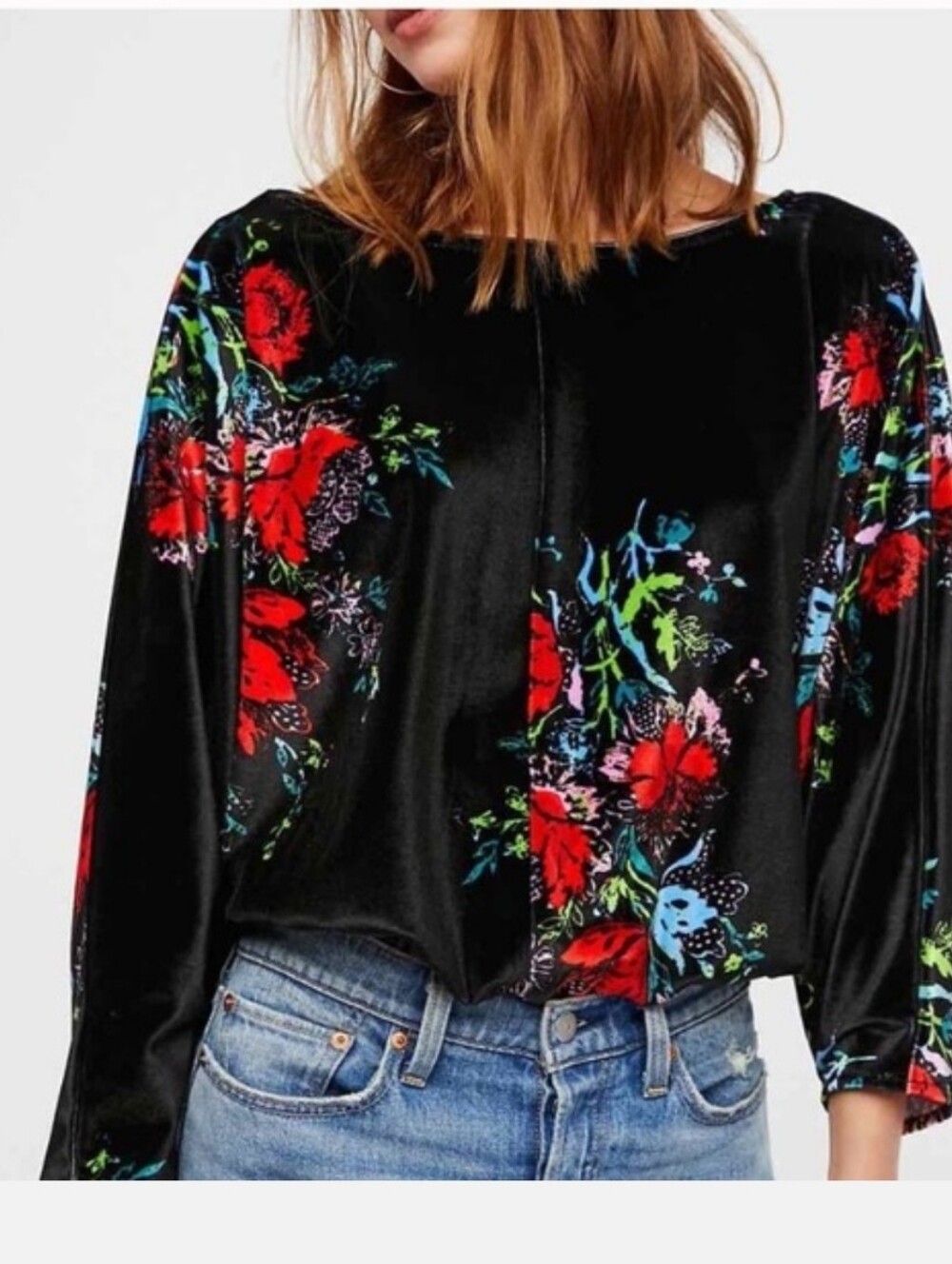 Intimately Free People Slouchy Babe Floral Bodysuit Black Size Small